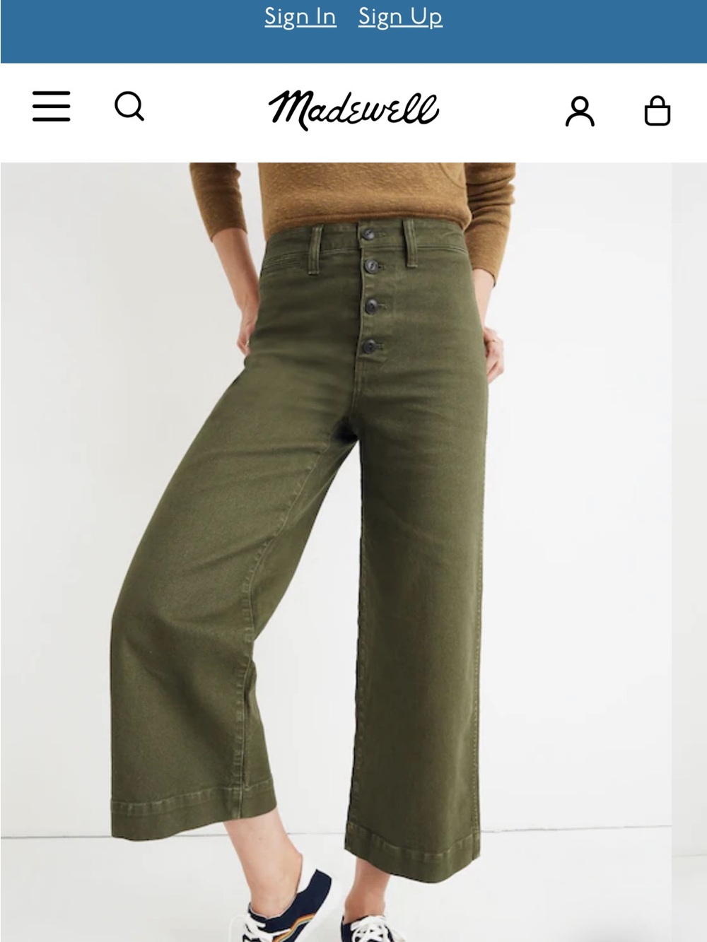 Madewell Olive Green Cropped Wide-Leg Pants size 10